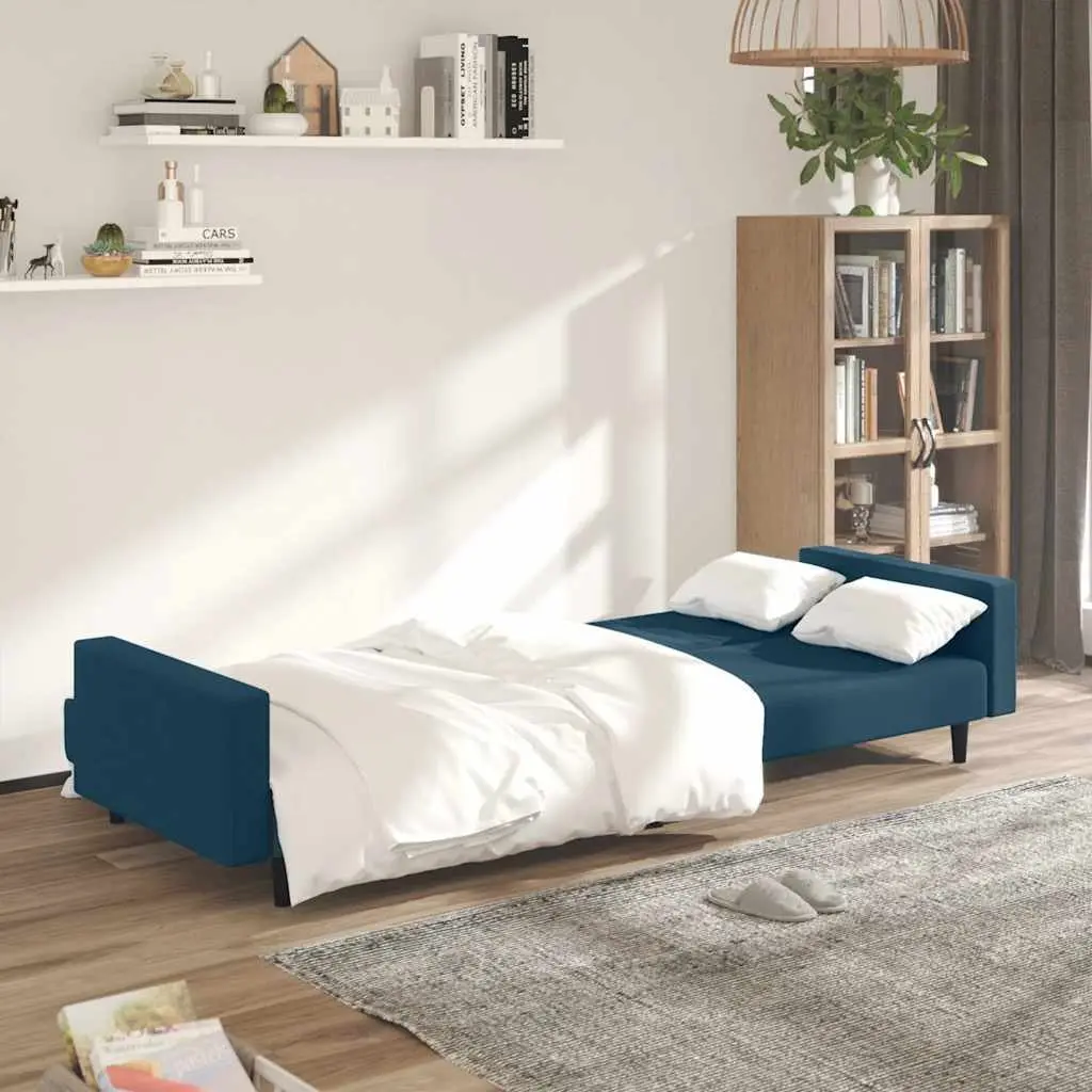 Sofa Bed Convertible 2-Seater Blue Velvet Sleeper Couch