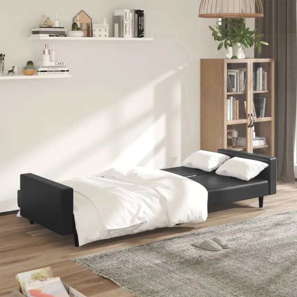 Sofa Bed Convertible 2-Seater Black Faux Leather Day Bed