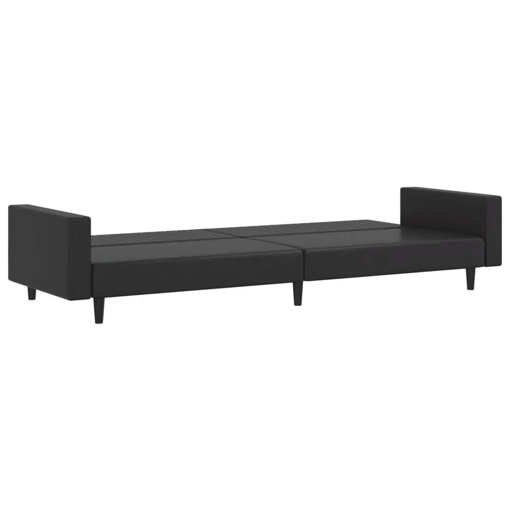 Sofa Bed Convertible 2-Seater Black Faux Leather Day Bed