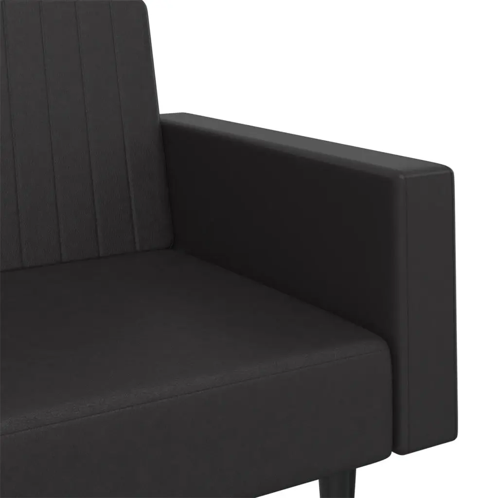 Sofa Bed Convertible 2-Seater Black Faux Leather Day Bed