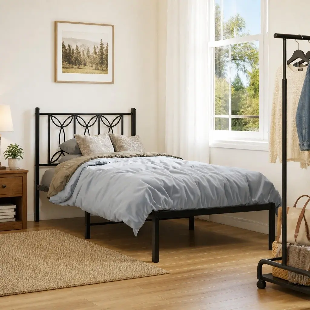 Black Metal Bed Frame with Under-Bed Storage
