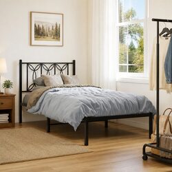 Reliable Black Metal Bed Frame with Under-Bed Storage