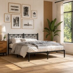 Reliable Black Metal Bed Frame 150x200 cm for Comfort and Value