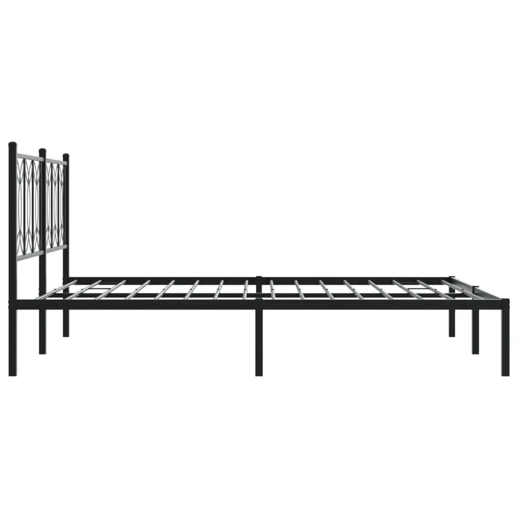 Metal Bed Frame 150x200 cm Black Headboard Steel Slats Centre Legs Storage