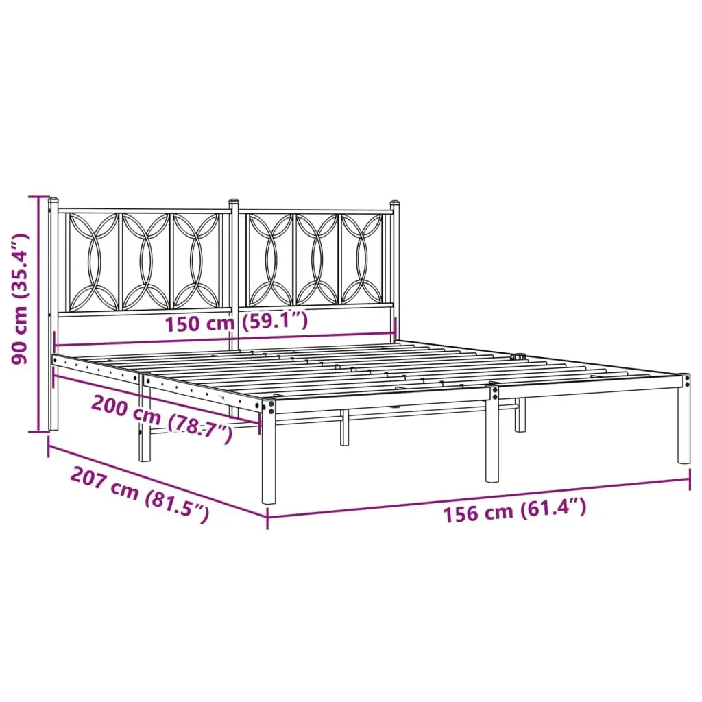 Metal Bed Frame 150x200 cm Black Headboard Steel Slats Centre Legs Storage