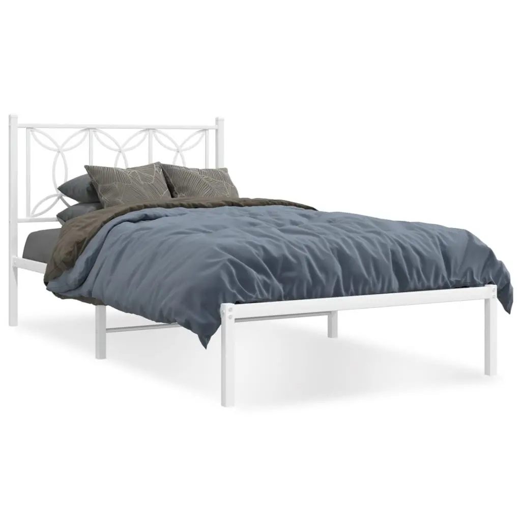 Metal Bed Frame King Single 107x203 cm White Bedroom Headboard Support
