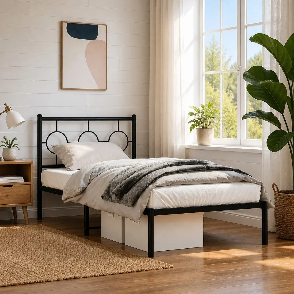 Black Metal Bed Frame with Storage 90x190 cm