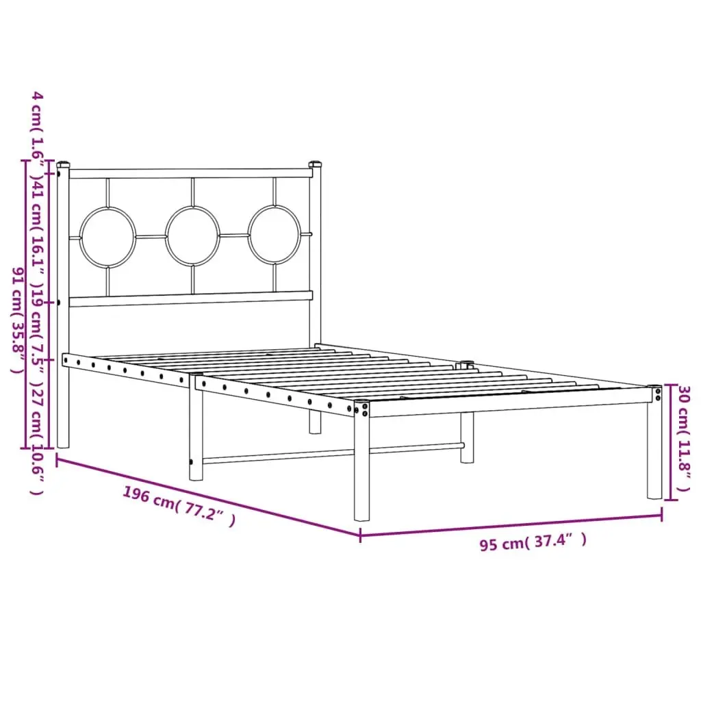 Black Metal Bed Frame with Storage 90x190 cm