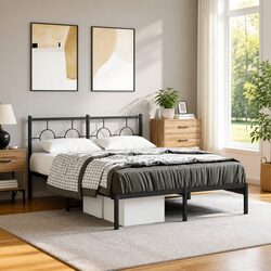 Reliable 135x190 cm Black Metal Bed Frame for Comfort