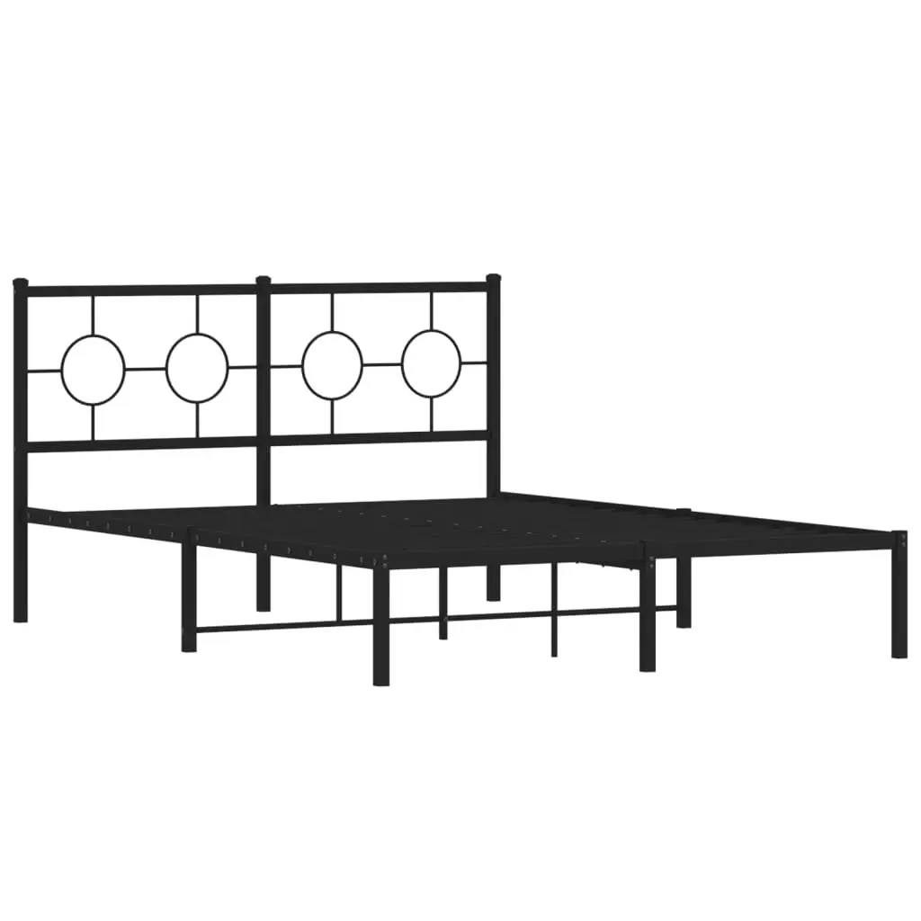 Metal Bed Frame 135x190 cm Headboard Black Slatted Base Bedroom Furniture