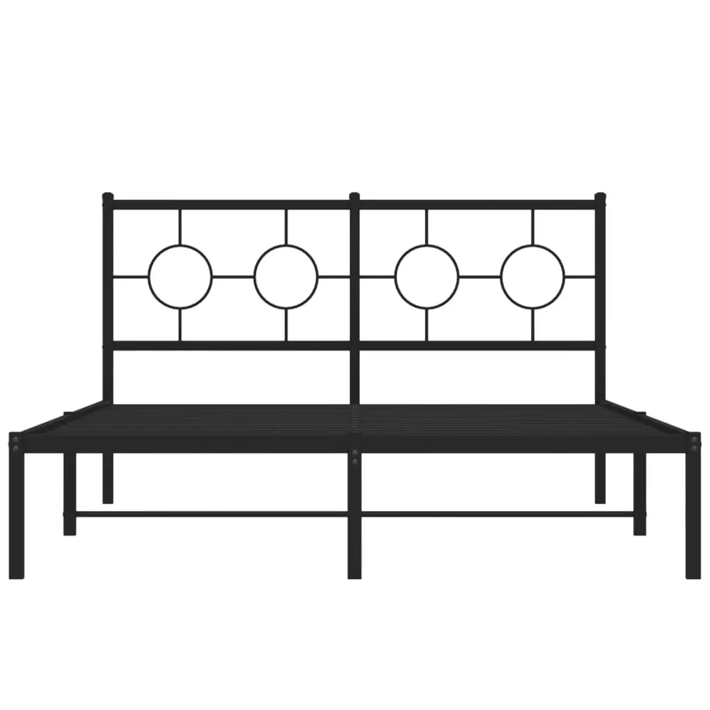 Metal Bed Frame 135x190 cm Headboard Black Slatted Base Bedroom Furniture