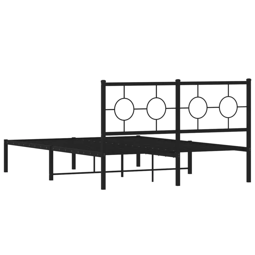 Metal Bed Frame 135x190 cm Headboard Black Slatted Base Bedroom Furniture