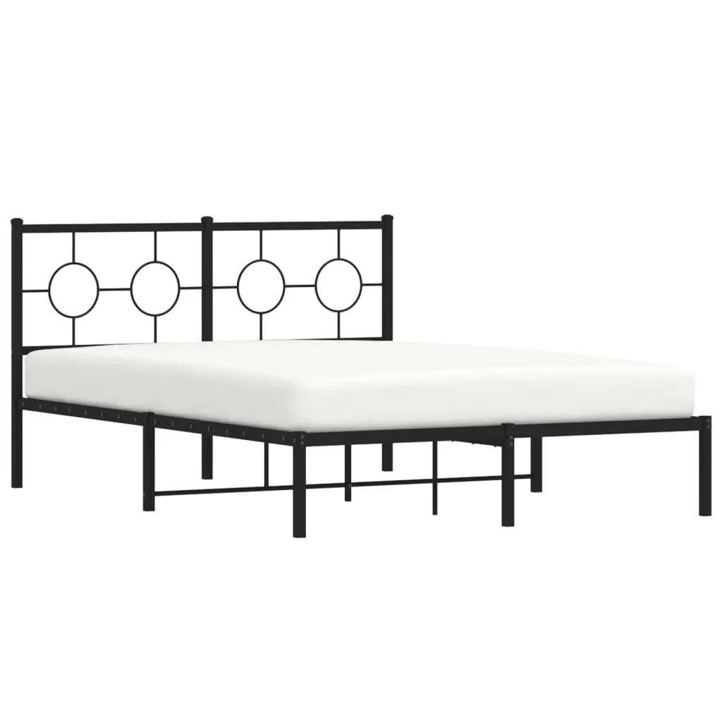 Metal Bed Frame 135x190 cm Headboard Black Slatted Base Bedroom Furniture