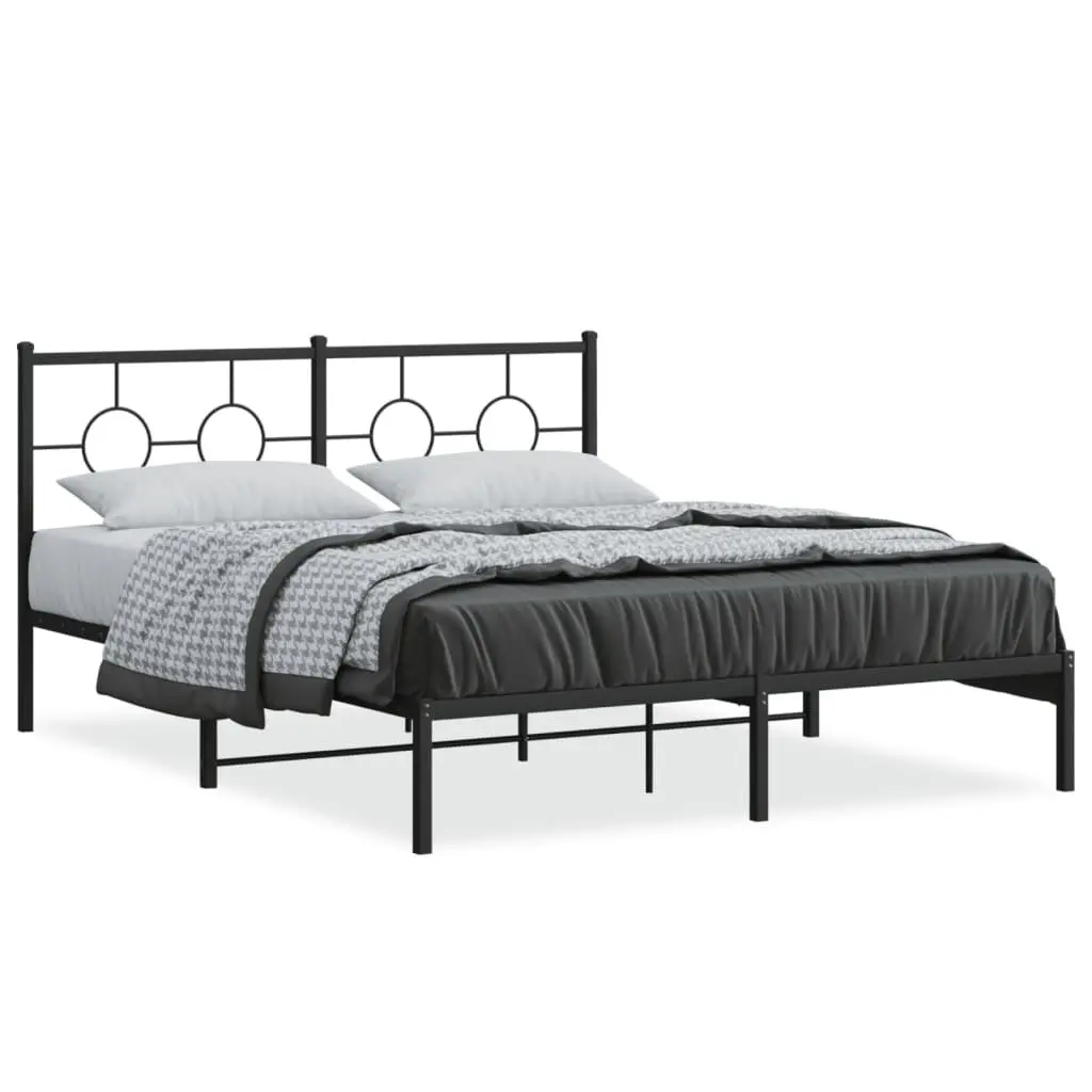 Metal Bed Frame 150x200 cm Black with Headboard for Bedroom Furniture