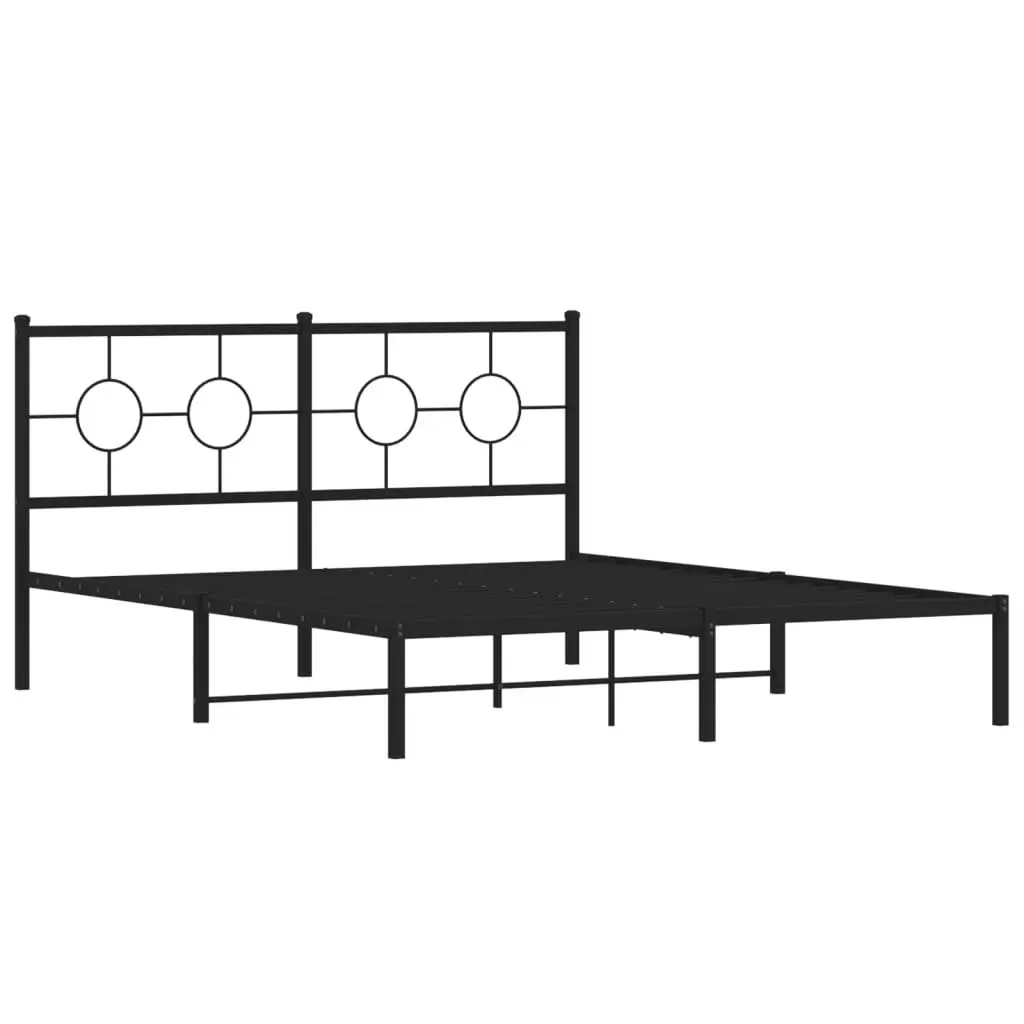 Metal Bed Frame 150x200 cm Black with Headboard for Bedroom Furniture