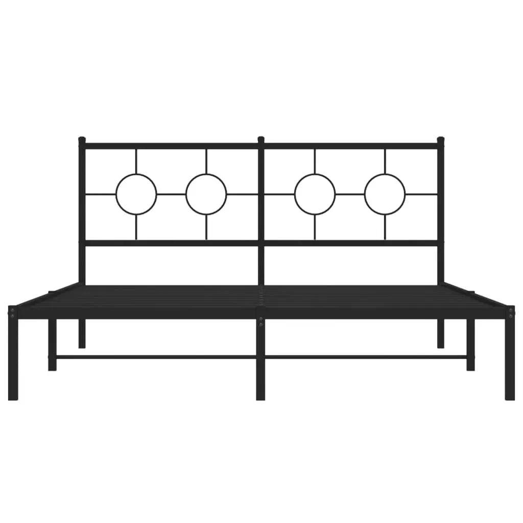 Metal Bed Frame 150x200 cm Black with Headboard for Bedroom Furniture