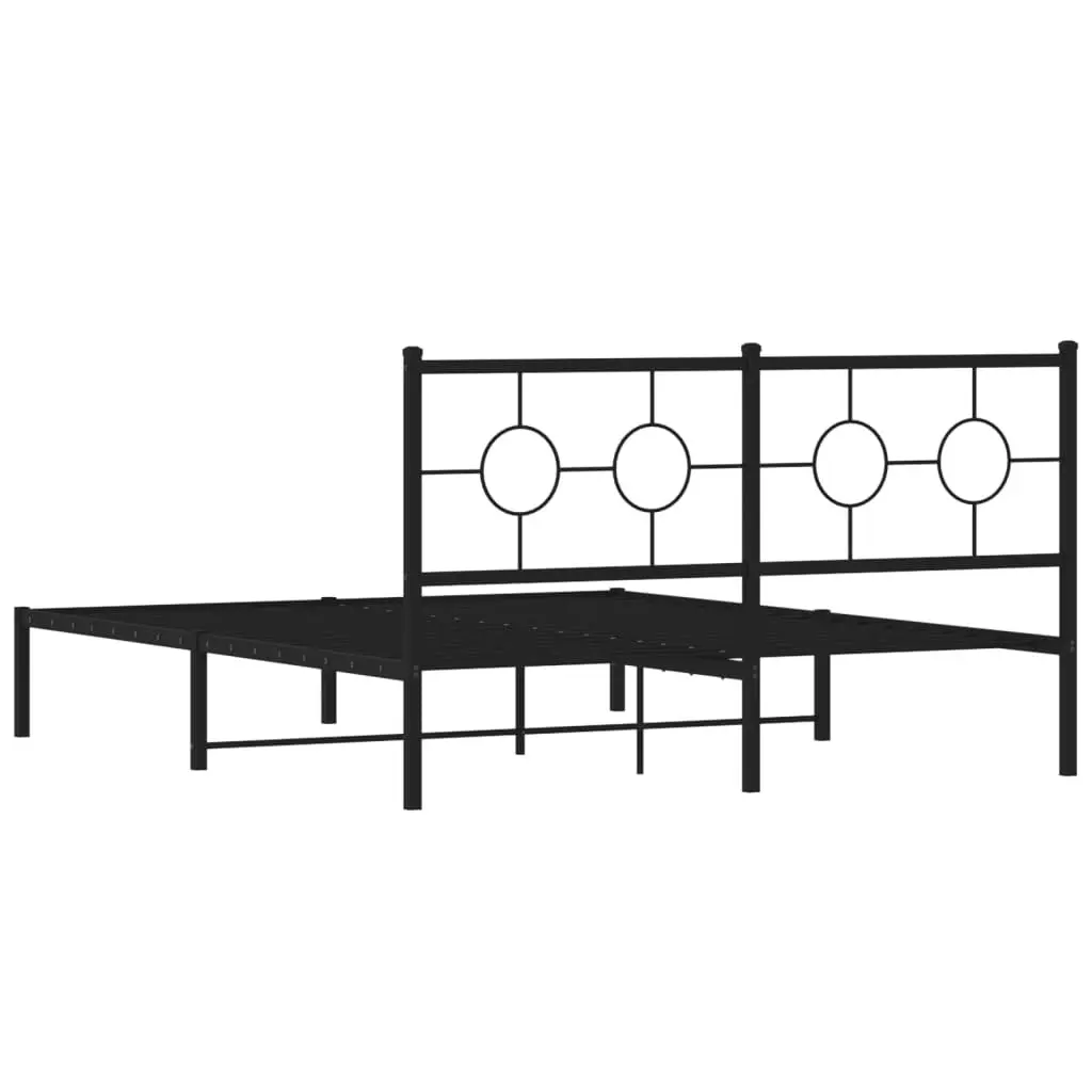 Metal Bed Frame 150x200 cm Black with Headboard for Bedroom Furniture