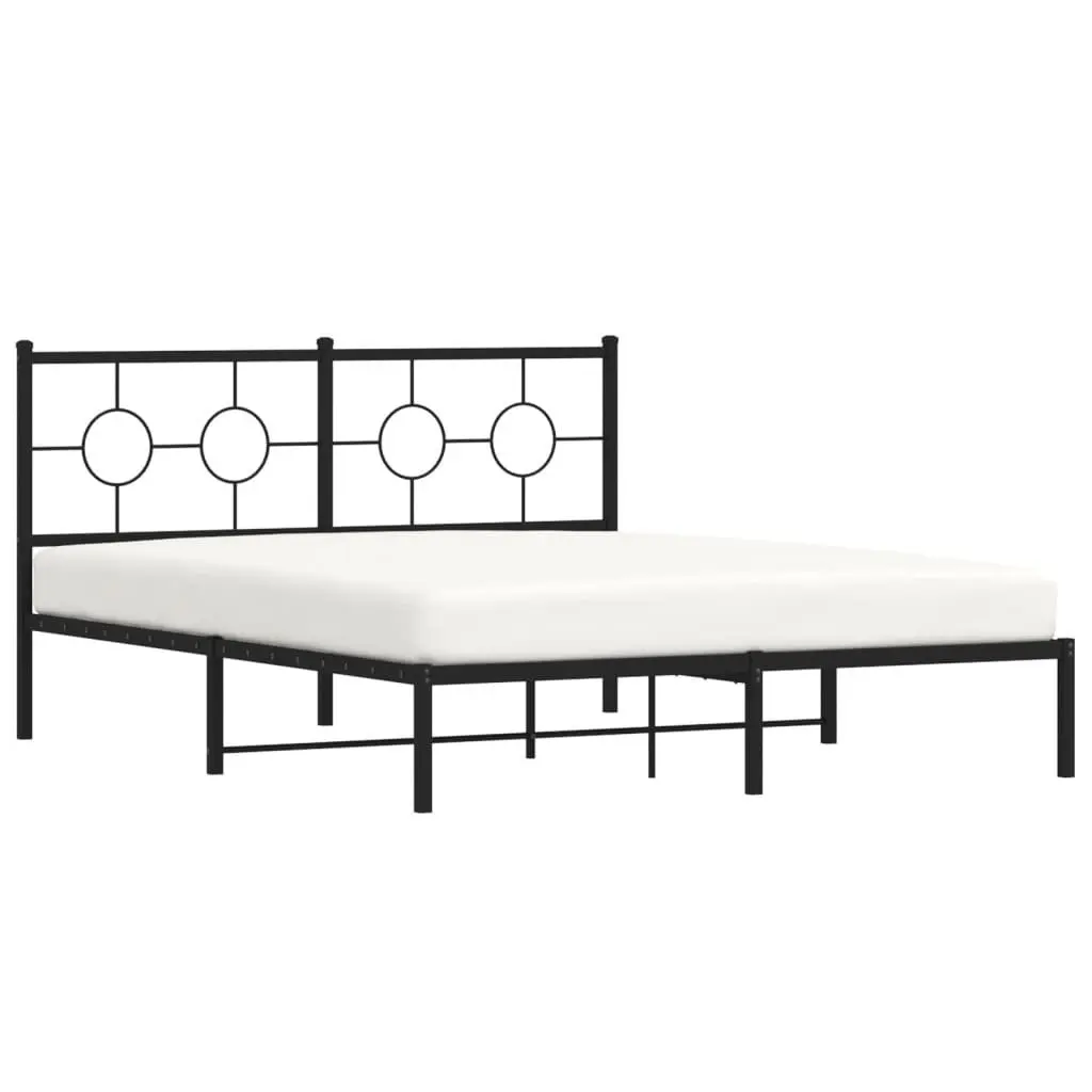 Metal Bed Frame 150x200 cm Black with Headboard for Bedroom Furniture