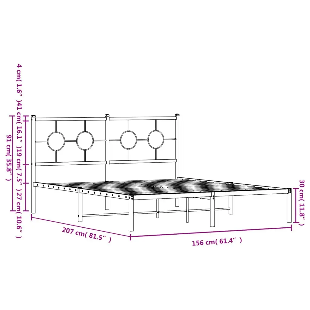 Metal Bed Frame 150x200 cm Black with Headboard for Bedroom Furniture