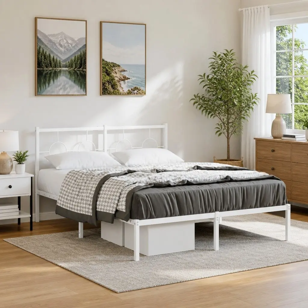 White Metal Bed Frame 135x190 cm