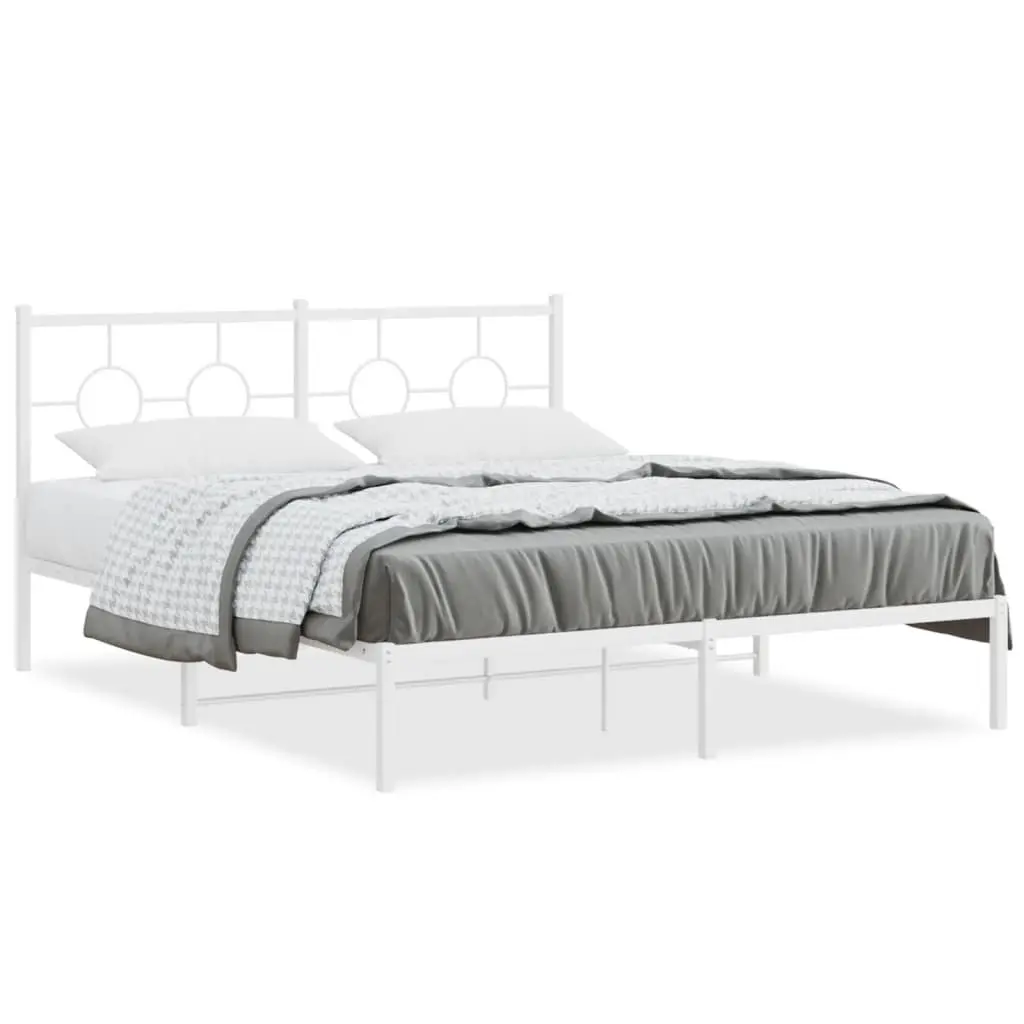 Metal Bed Frame 150x200 cm Headboard Slatted Base White