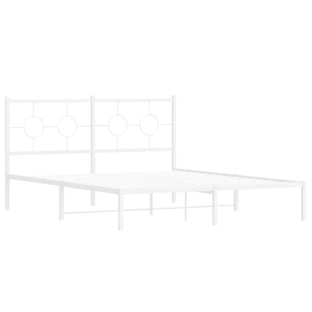 Metal Bed Frame 150x200 cm Headboard Slatted Base White