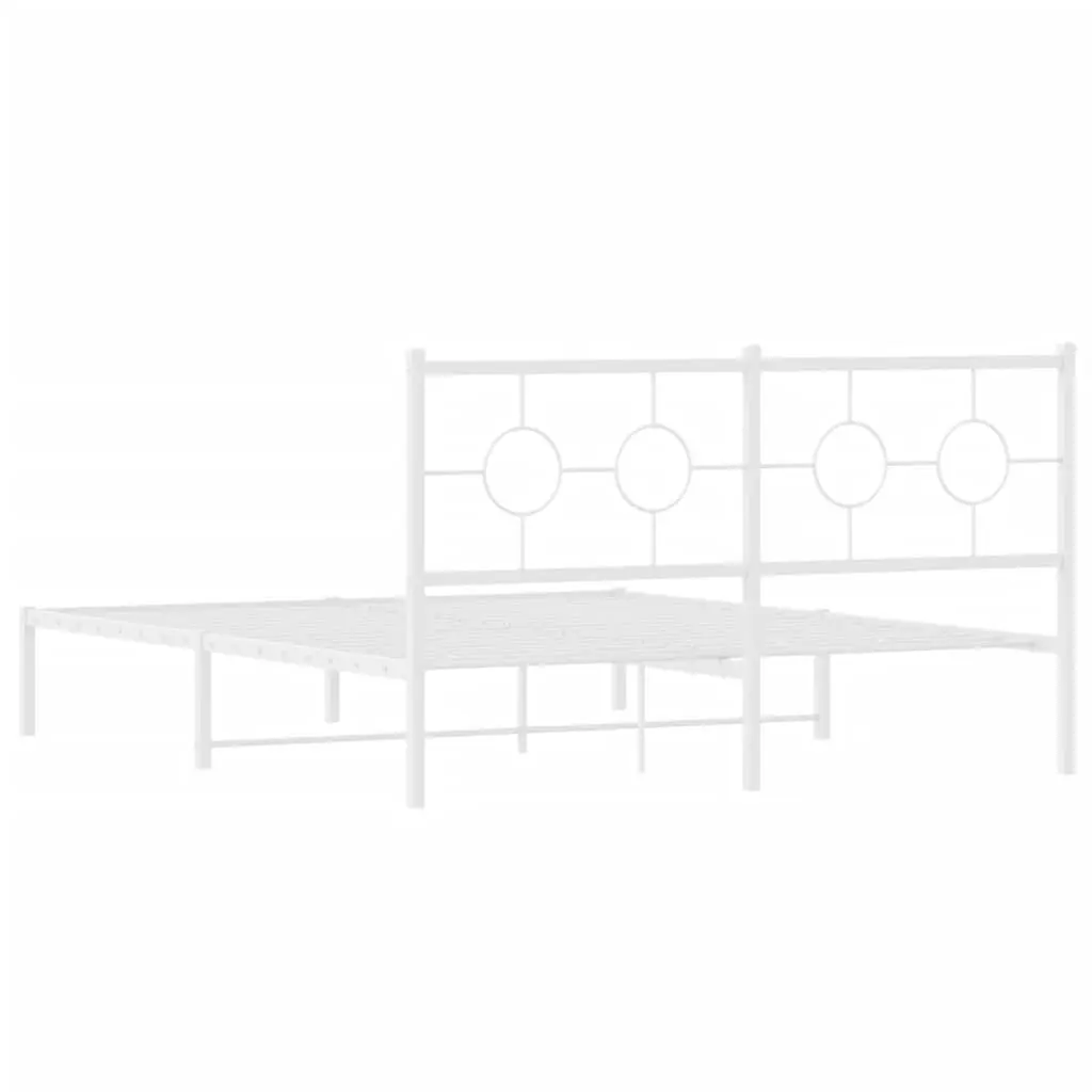 Metal Bed Frame 150x200 cm Headboard Slatted Base White