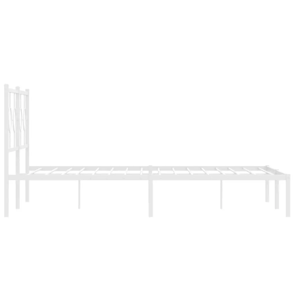 Metal Bed Frame 150x200 cm Headboard Slatted Base White