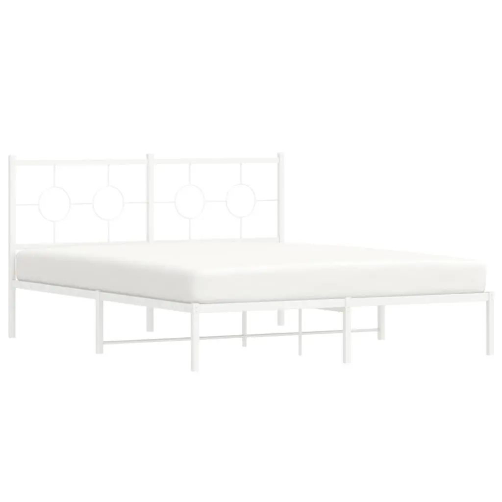 Metal Bed Frame 150x200 cm Headboard Slatted Base White