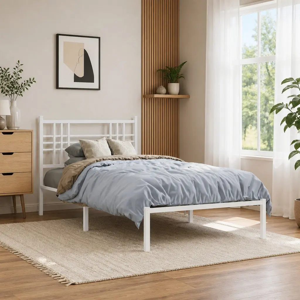 White Metal Bed Frame 90x190 cm with Storage Space