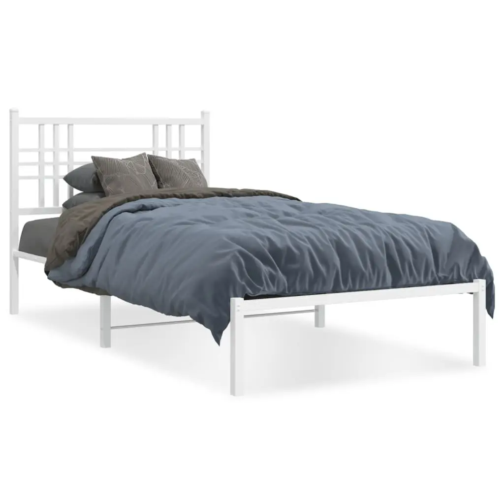 White Metal Bed Frame 90x190 cm with Storage Space