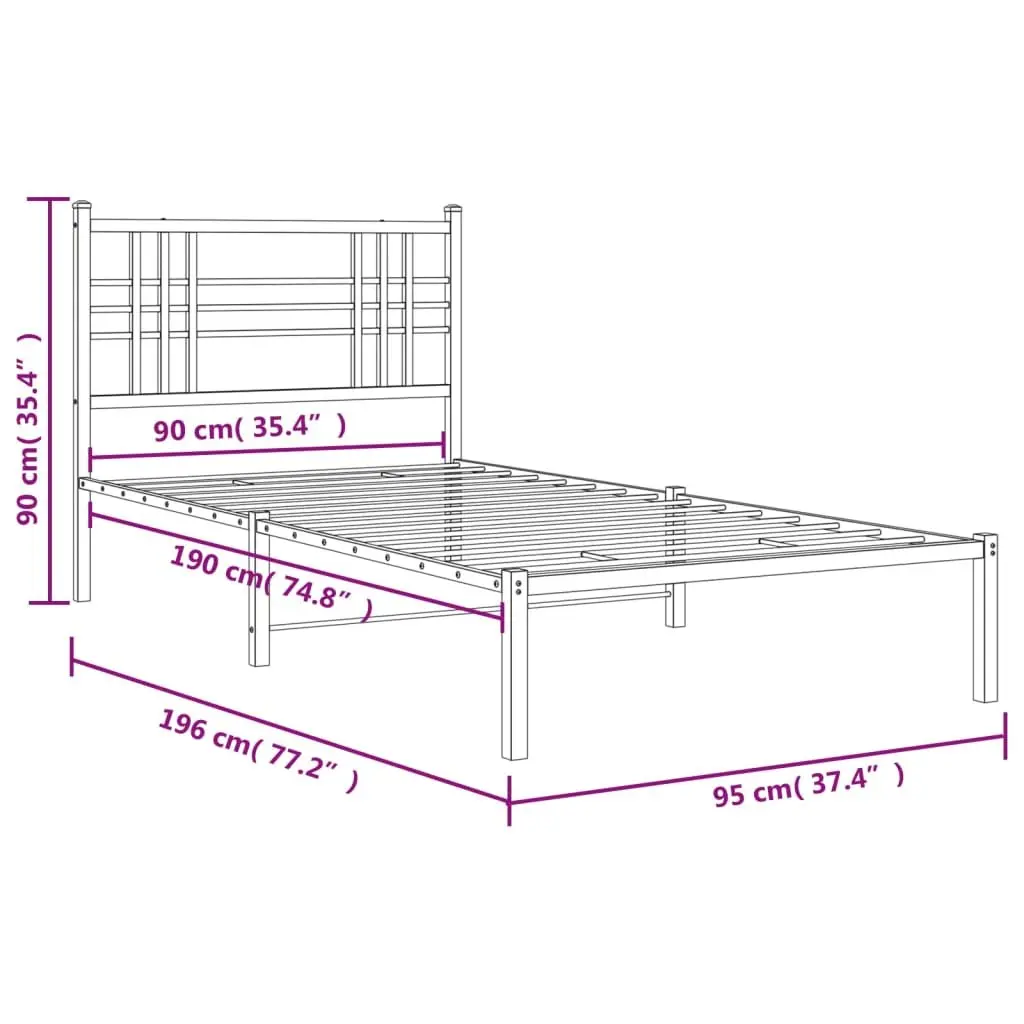 White Metal Bed Frame 90x190 cm with Storage Space