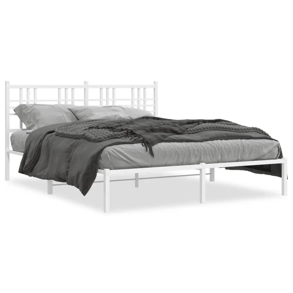 Metal Bed Frame White 150x200 cm Headboard Platform Bedroom Furniture