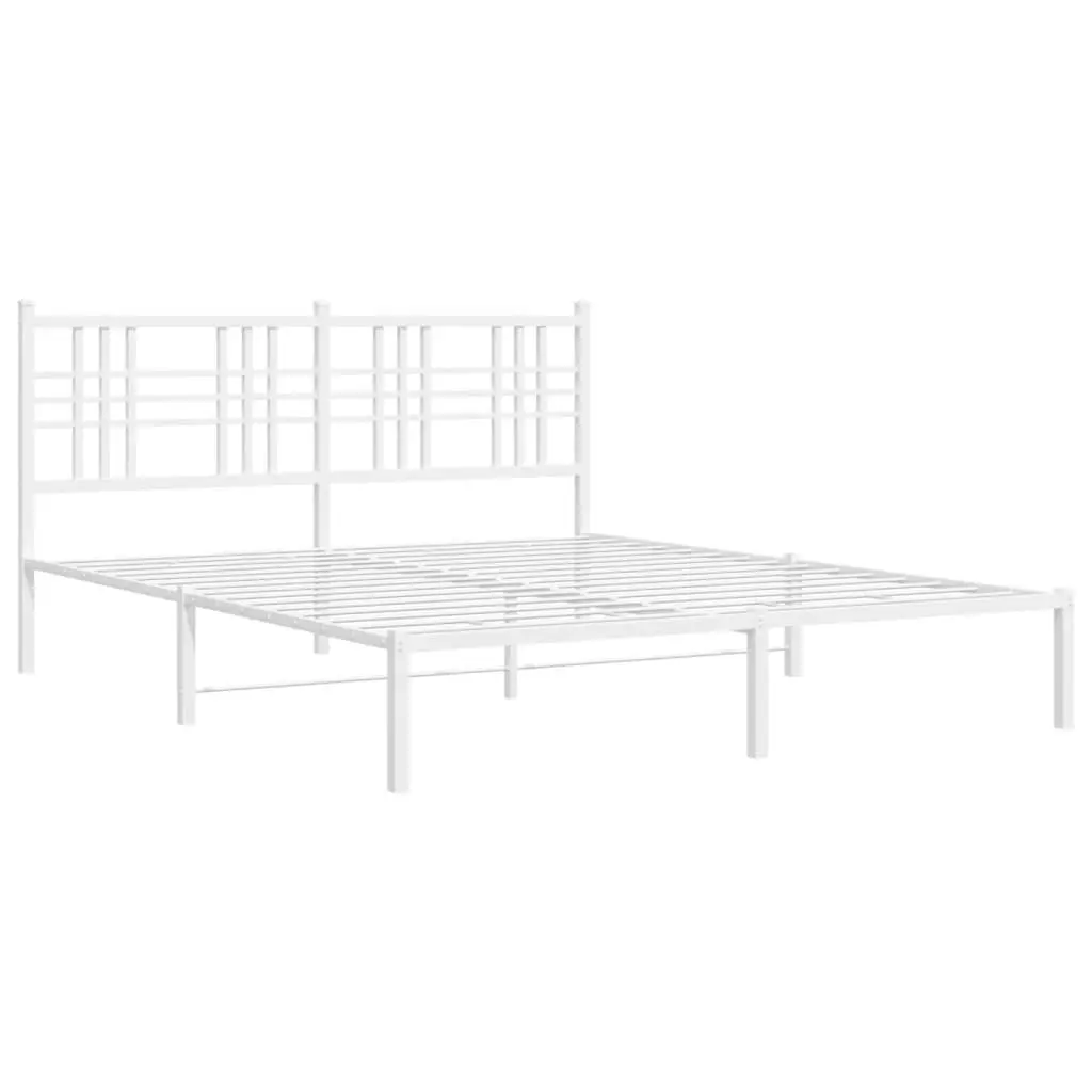 Metal Bed Frame White 150x200 cm Headboard Platform Bedroom Furniture