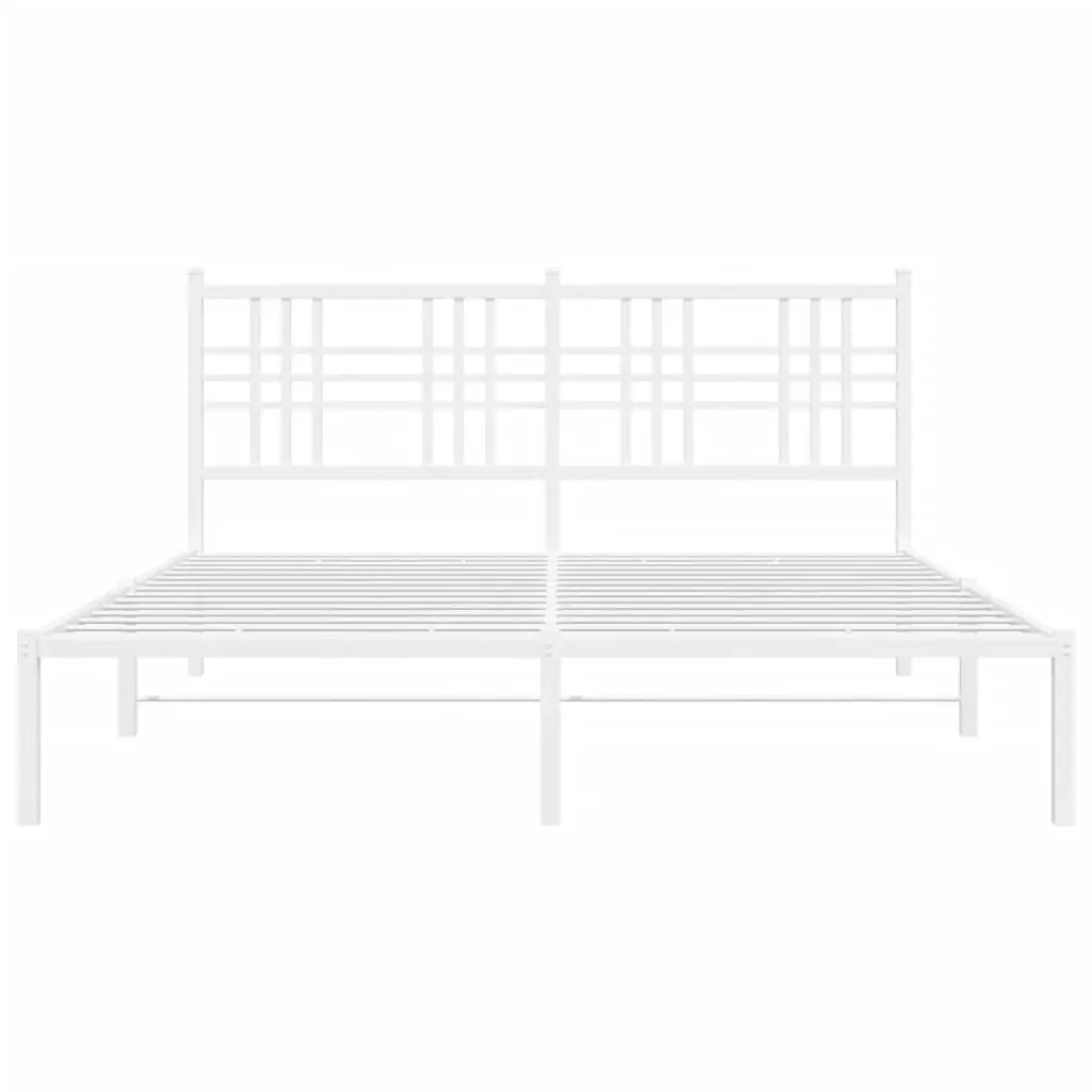 Metal Bed Frame White 150x200 cm Headboard Platform Bedroom Furniture