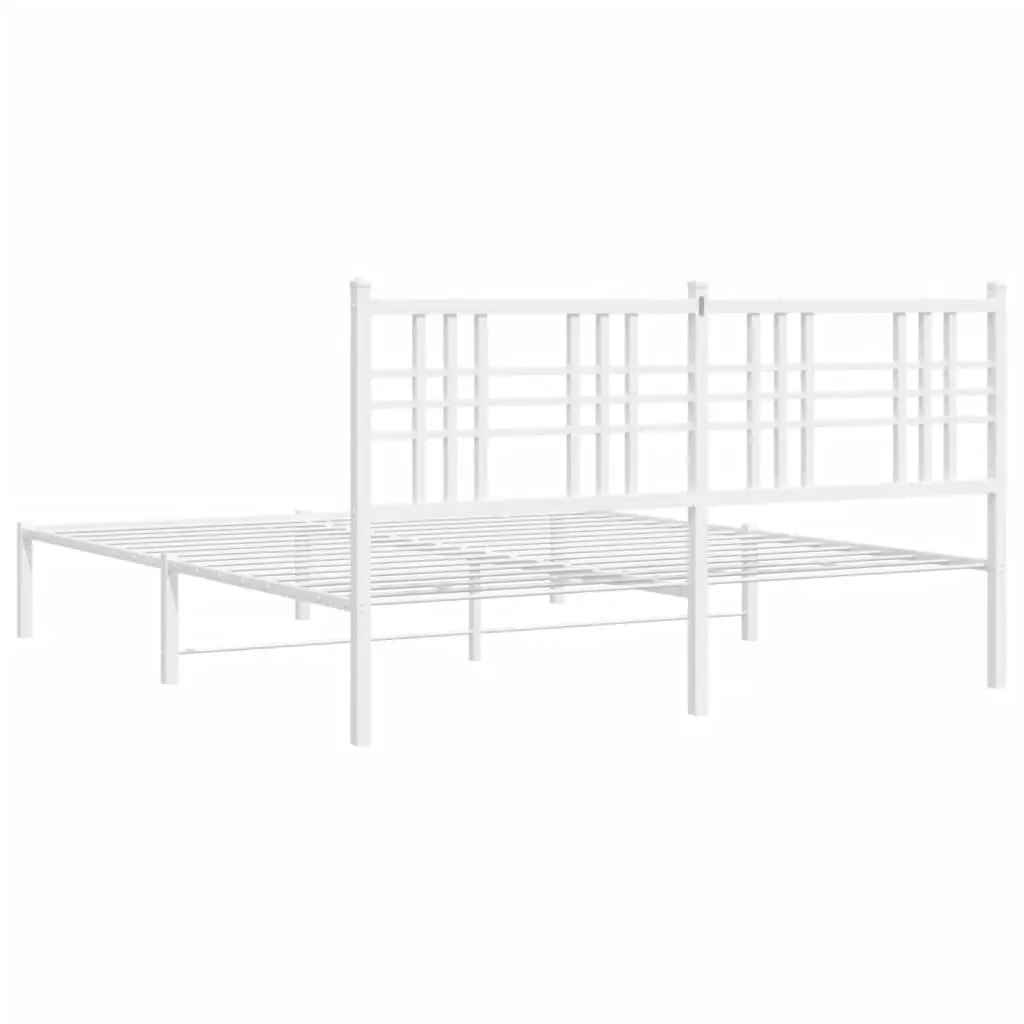 Metal Bed Frame White 150x200 cm Headboard Platform Bedroom Furniture