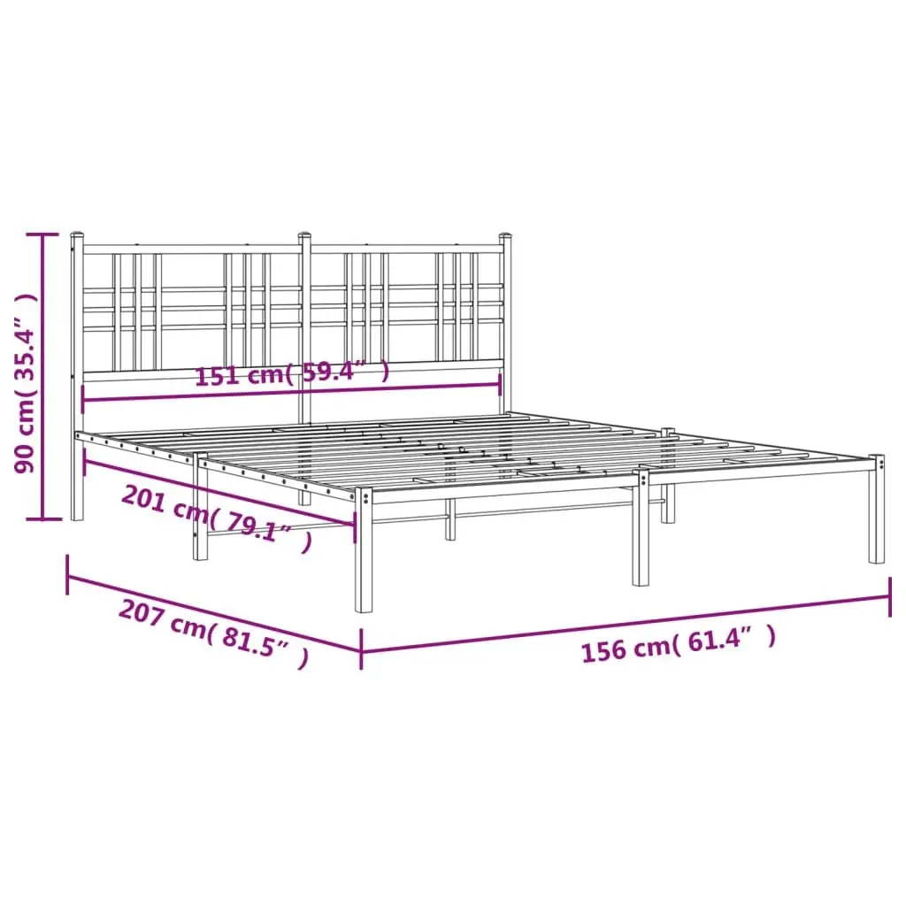 Metal Bed Frame White 150x200 cm Headboard Platform Bedroom Furniture