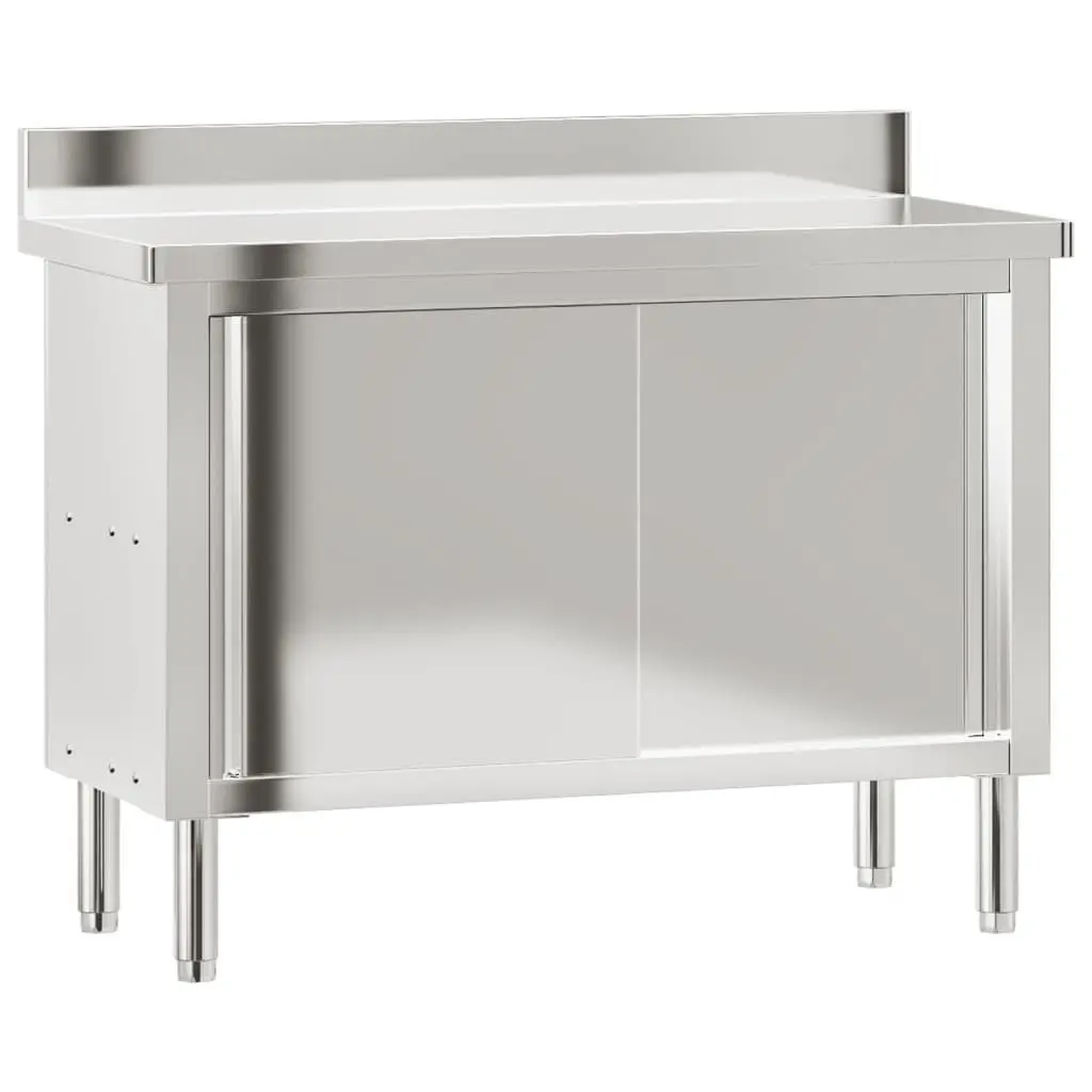 Commercial Kitchen Work Table Stainless Steel Sliding Doors Storage Shelf 150cm