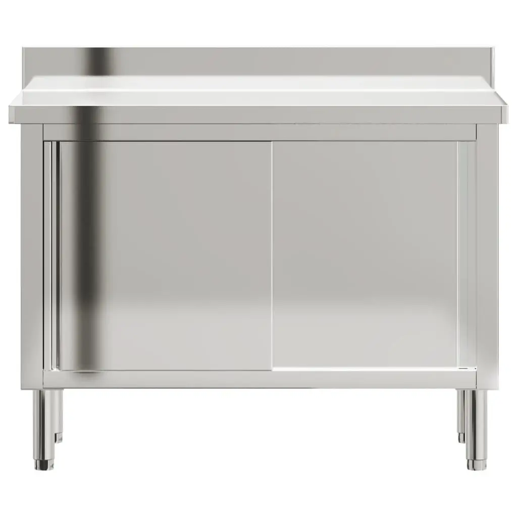 Commercial Kitchen Work Table Stainless Steel Sliding Doors Storage Shelf 150cm