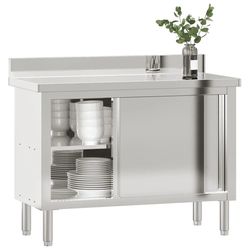 Commercial Kitchen Work Table Stainless Steel Sliding Doors Storage Shelf 150cm