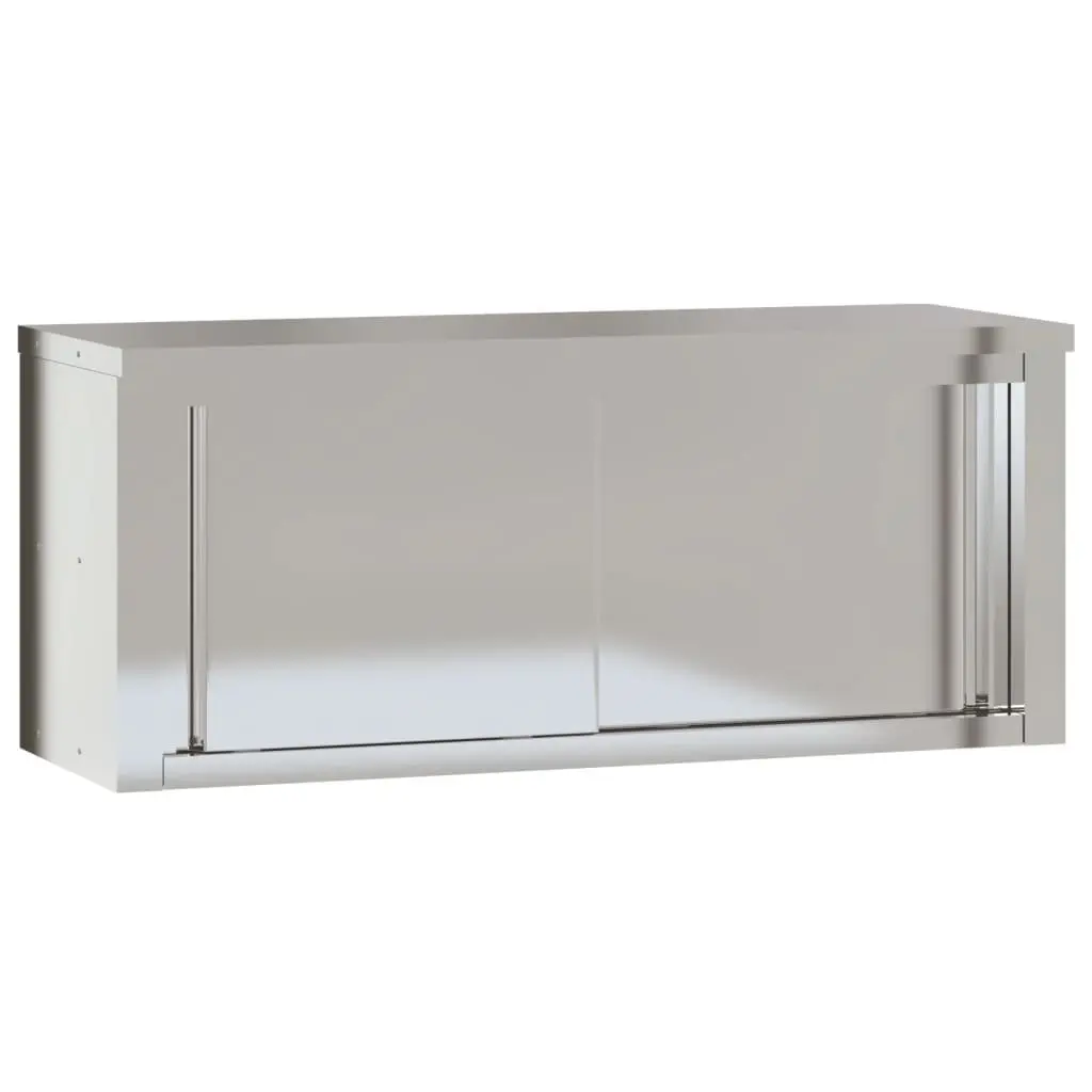 Stainless Steel Kitchen Wall Cabinet Sliding Doors Food Storage Silver