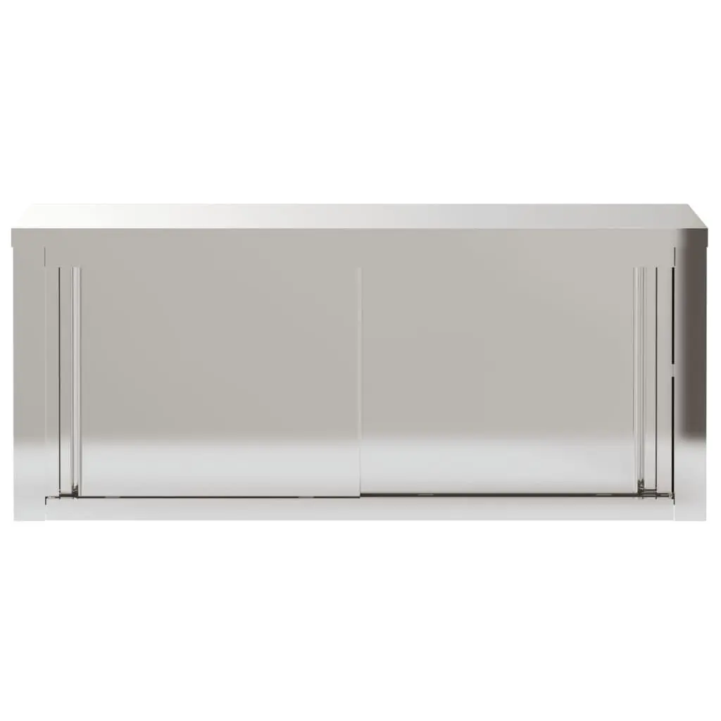 Stainless Steel Kitchen Wall Cabinet Sliding Doors Food Storage Silver