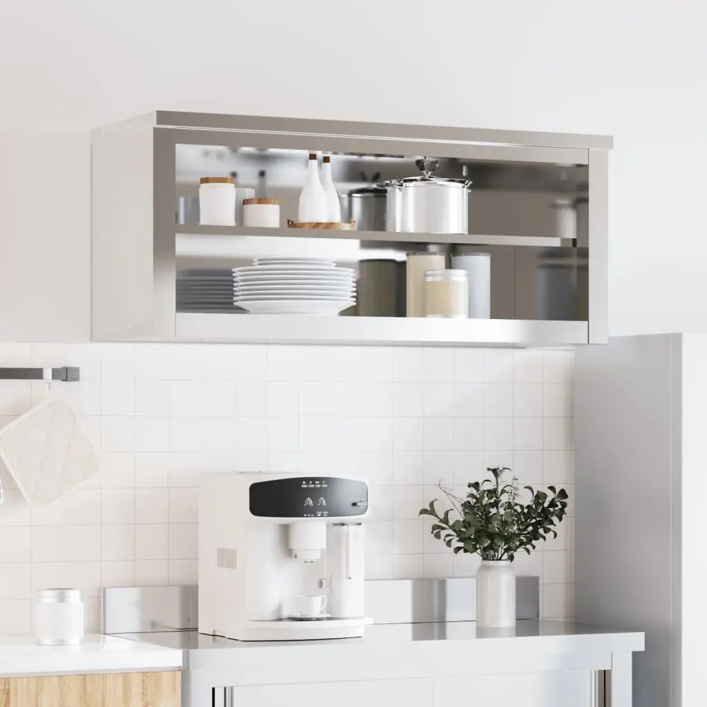 Stainless Steel Kitchen Cabinet Wall Mounted Food Storage Silver