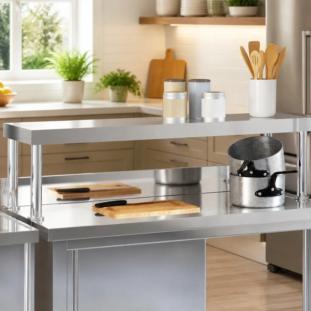 Stainless Steel Work Table Overshelf Mounted Prep Kitchen Storage Workspace