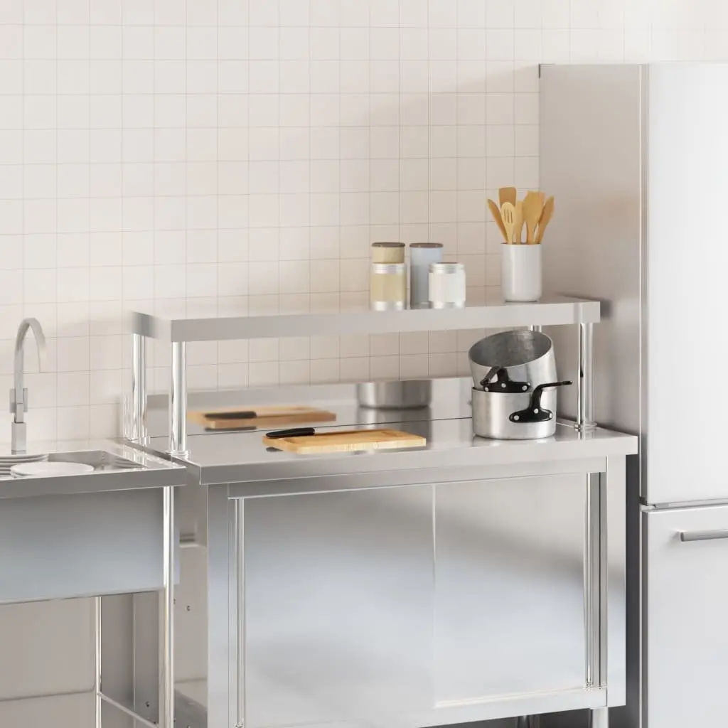 Stainless Steel Work Table Overshelf Mounted Prep Kitchen Storage 110 x 30 x 35 cm