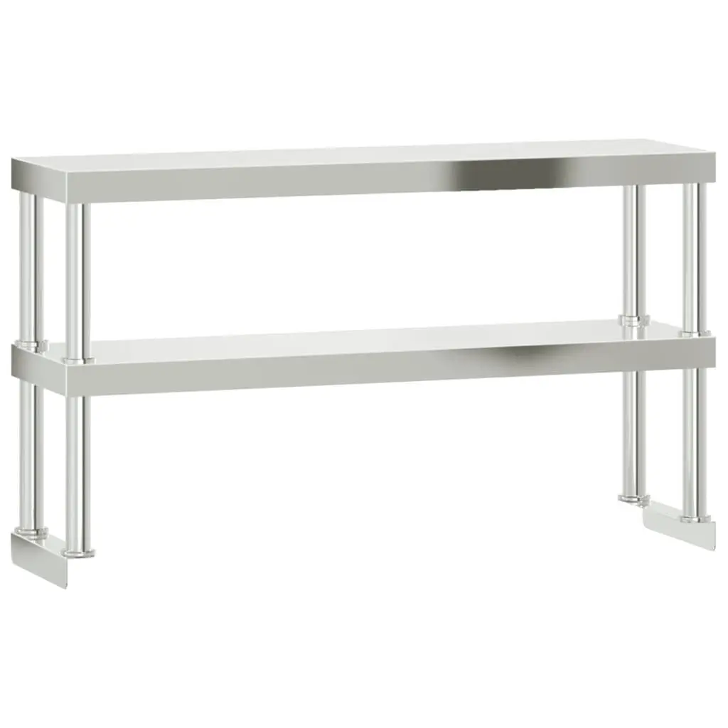 Work Table Overshelf 2-Tier Stainless Steel Kitchen Prep Shelf Rack 110x30x65cm Silver