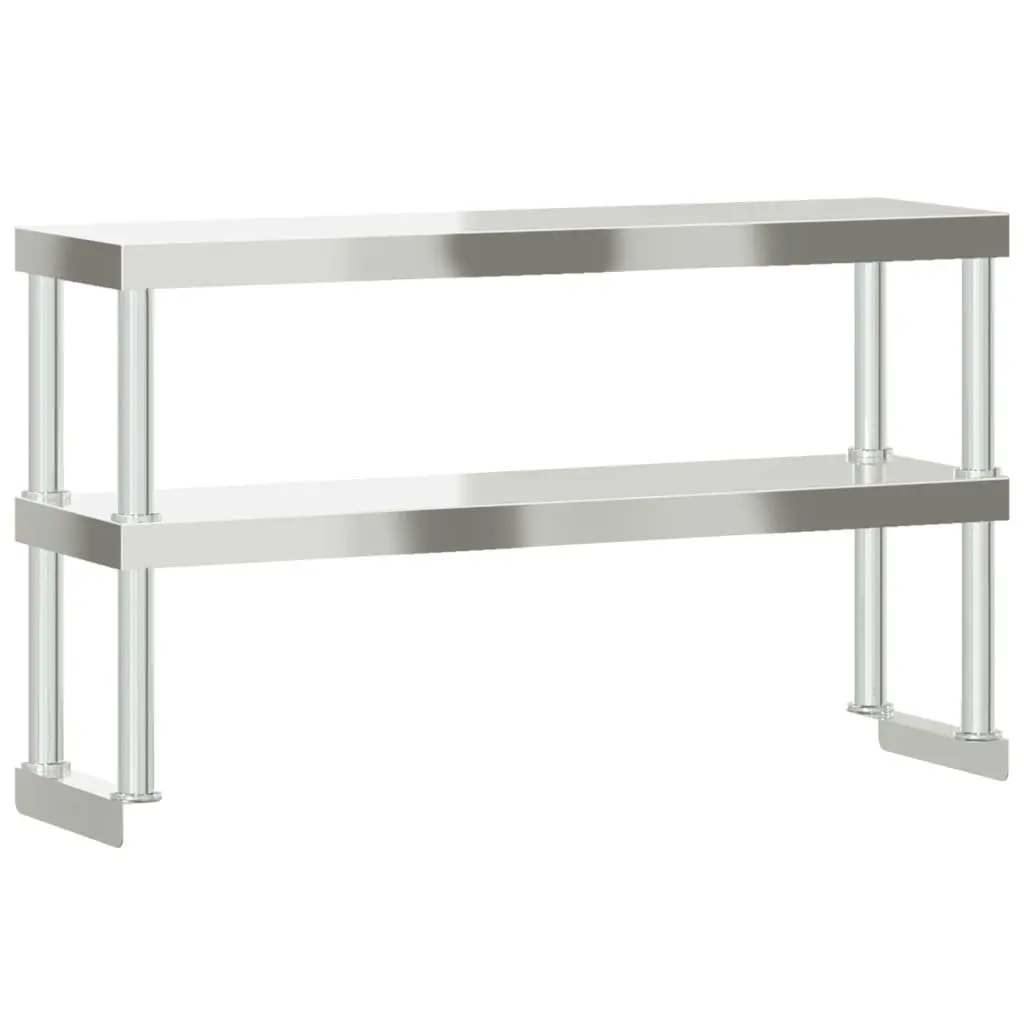 Work Table Overshelf 2-Tier Stainless Steel Kitchen Prep Shelf Rack 110x30x65cm Silver