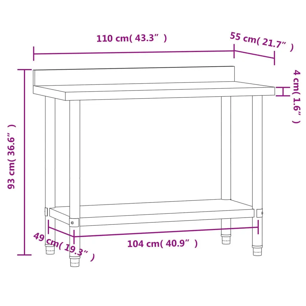 Stainless Steel Kitchen Work Table with Storage
