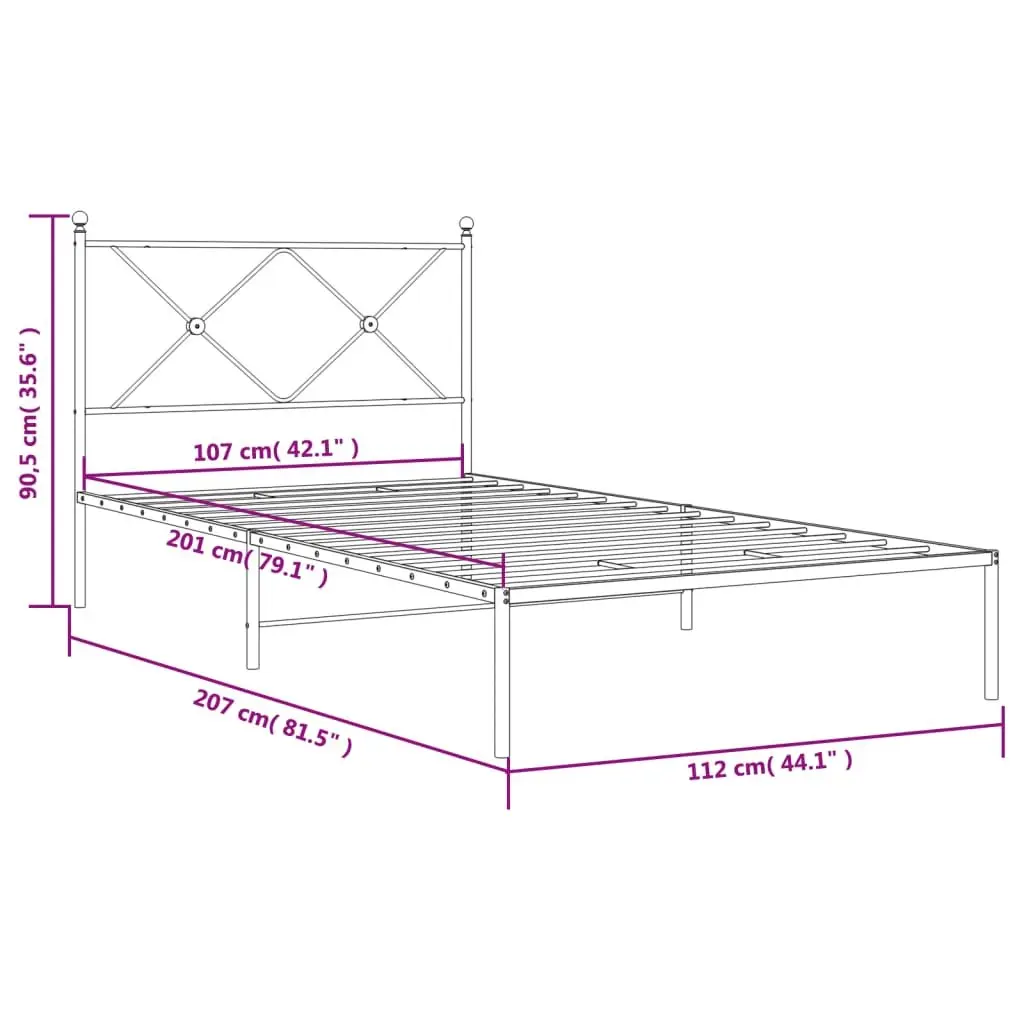 Metal Bed Frame King Single 107x203cm Black Steel Slats