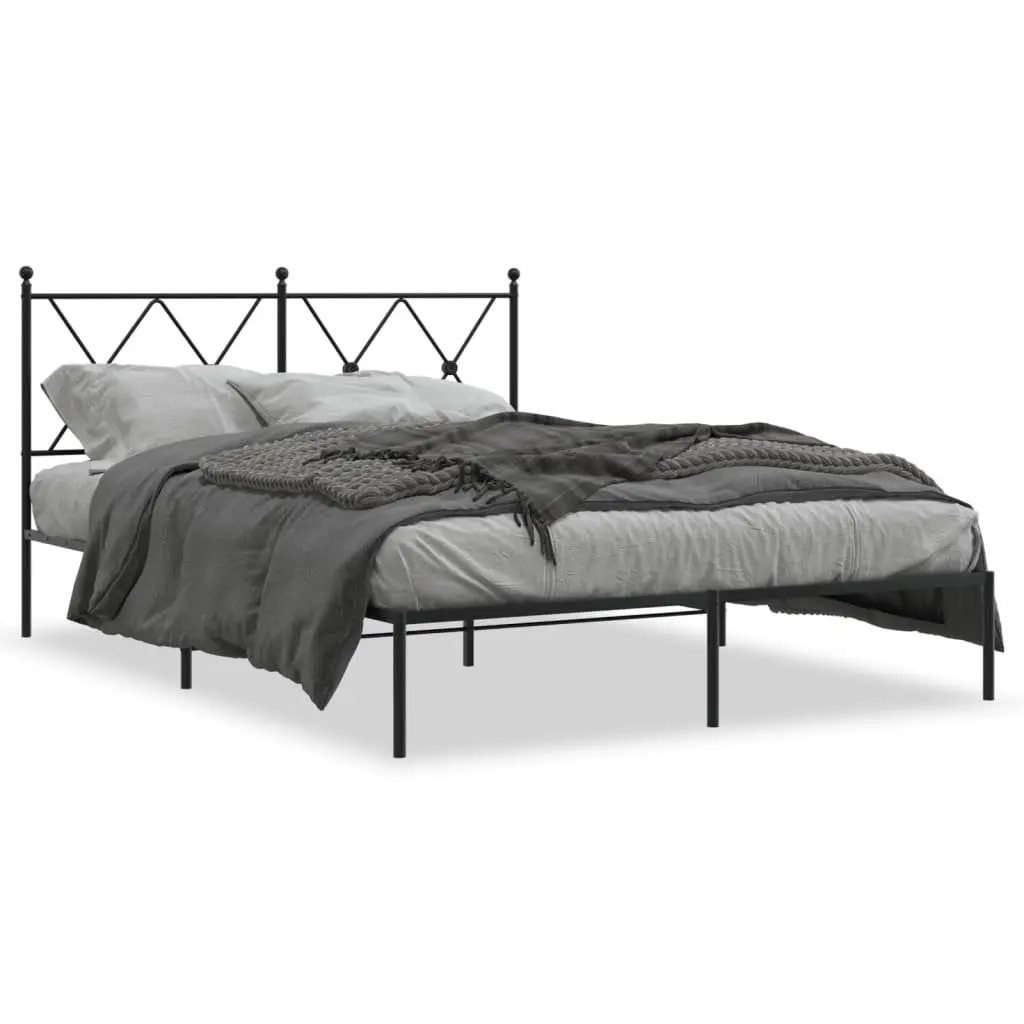Metal Bed Frame 135x190 cm Black with Headboard